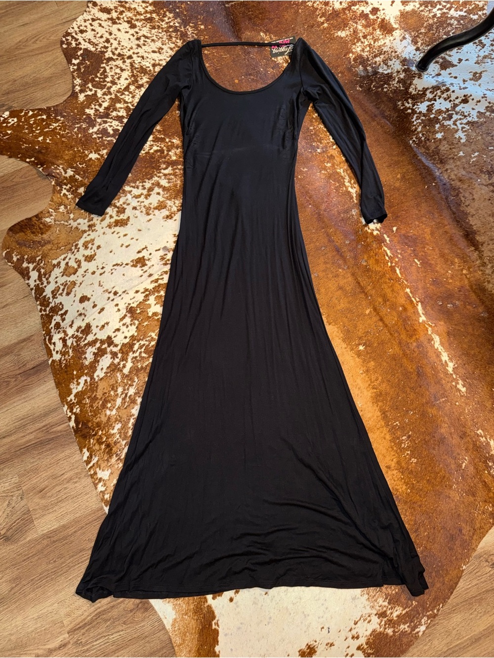 Legging Army Black Long Sleeve Scoop Neck with Open Back Maxi Dress